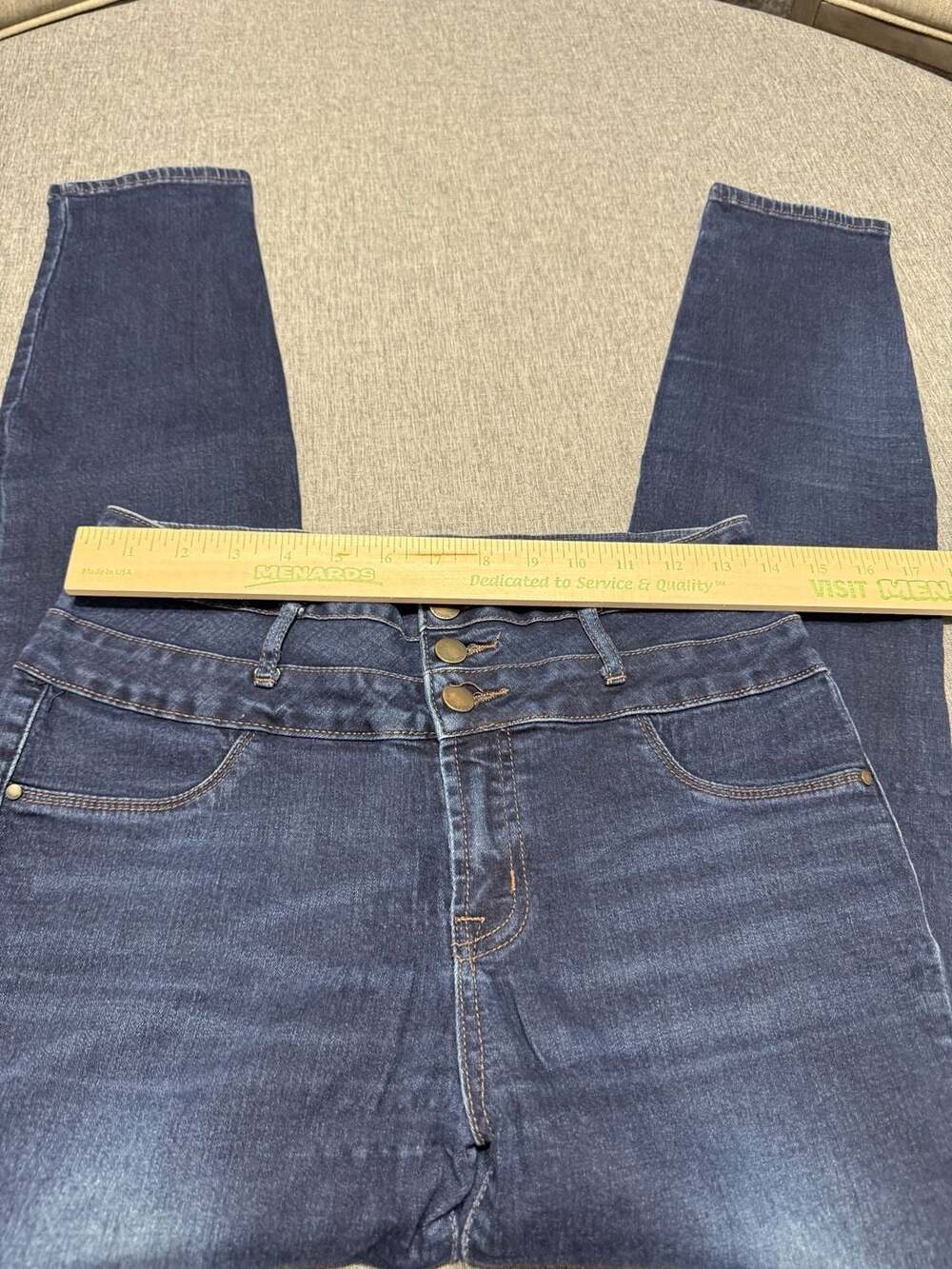 Refuge Women's Dark Wash High Rise Triple Button Skinny Jeans Size 10